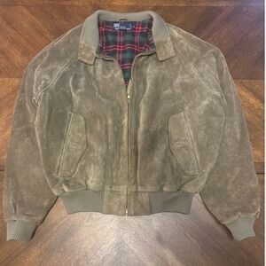 Polo Ralph Lauren Suede Bomber Jacket Plaid Lined Mens Size L |CC